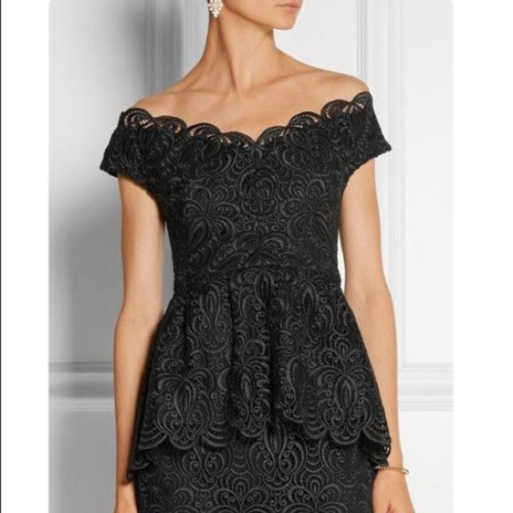 NEW NWT Lela Rose Top Lace Black Guipure Lace Off Shoulder